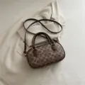 Vintage Brown Monogram Shoulder Pillow Bag Chic Stylish Bowling Handbag For Women Fashion - Dark Brown