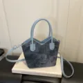 Mujer bolso de mano de denim retro bolso bandolera casual elegante bolso cubo vaquero - Azul