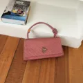 Stylish woven leather shoulder bag for women, elegant small square crossbody purse. - Pink