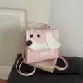 Pink cartoon dog cute backpack for women, star print PU leather school bag and crossbody bag. - Pink Without Pendant