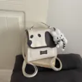 Cute cartoon puppy backpack with plush rabbit pendant, trendy casual PU leather bag for girls. - White With Pendant