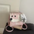 Pink cartoon dog backpack cute star print satchel PU leather casual school bag variant - Pink With Pendant