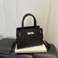 Black commuter shoulder crossbody handbag for women, stylish minimalist top-handle bag. - No Pendant / Black