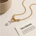 Natural white quartz 18k gold vermeil necklace elegant hand motif pendant detail shot - Small Hand Clear Quartz Necklaces