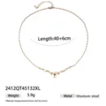 Titanium steel pearl clavicle necklace with moon pendant, elegant short chain for women. - Square Tag Pearl Necklace (2412QT45132XL)