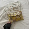Elegant embroidered floral sequin shoulder bag with gold chain strap for women evening party. - Yellow