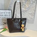 Grande capacità borsa tote donna monocolore borsa a spalla minimalista borsa da lavoro - con portachiavi / Caffè