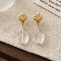 Squisiti orecchini pendenti in cristallo naturale con perno dorato chic per donne. - Stile Cristallo Ventaglio Oro