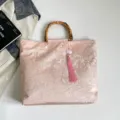 Sac à main élégant en jacquard avec poignée en bambou style chinois pour femmes pochette - Avec Pendentif / Rose