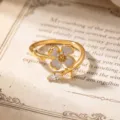 Anello regolabile con fiore vintage francese, elegante design in zircone per l'uso quotidiano. - Anello Aperto a Fiore (2502ZJ40284JZ)