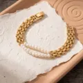 Bracciale a maglia placcato oro con perle naturali elegante gioiello da donna variante - Stile di Cucitura a Catena a Doppio Strato (2008ZJ08304SL)