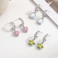 Orecchini pendenti a cuore stella smaltati colorati con pietre di cristallo fini. - Zirconia a cuore rosa