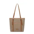 Bolso de hombro grande para mujer elegante con cuero sintético de contraste y diseño tejido. - Caqui Sin Colgante