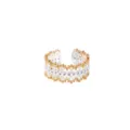 Elegante anello aperto bicolore traforato con zirconi da donna gioiello vintage francese - Misura 7 (anello aperto regolabile) / Stile Intagliato Tono Argento Bordo Dorato