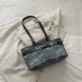 Bolso de hombro retro para mujer moda vintage de cuero pu bolso bajo el brazo para uso diario. - Azul