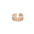 Anello aperto bicolore con motivo in pizzo e stella, elegante zircone da donna - Misura 7 (anello aperto regolabile) / Stile Intagliato Tono Oro Bordo Argentato