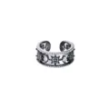 Anello aperto con stella in zircone nero vintage da donna, raffinato gioiello in pizzo elegante. - Misura 7 (anello aperto regolabile) / Stile Stella Tono Negro Bordo Argentato