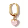 Pendientes de aro rectangulares dorados elegantes con colgante de corazón de cristal. - Hebilla de Oreja de Cuarzo Rosa Corazón / Pieza Única