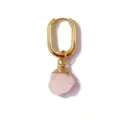 Pendientes de aro geométricos chapados en oro con un hermoso colgante de cuarzo rosa natural fino. - Hebilla de Oreja de Cuarzo Rosa Irregular / Pieza Única