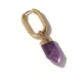 Exquisite gold plated geometric hoop earrings featuring a natural purple amethyst crystal pendant. - Prism Amethyst Ear Buckle / Single Piece