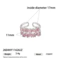 Anello aperto in rame regolabile con pietre di zircone rosa, diametro 17mm, larghezza 11mm. - Anello Aperto Pietra Completa (2604HY11626JZ) / Strass Rosa