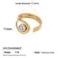 Two-tone titanium steel open ring with metal ball design, modern minimalist style daily jewelry. - Two-Tone Geometric Inlaid Bead Style (2412SS45048JZ)