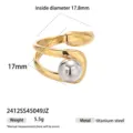 Detail view of the two-tone titanium steel open ring, showing size and material specs. - Two-Tone Geometric Small Round Bead Style (2412SS45049JZ)