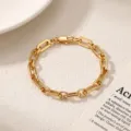 Elegant gold paperclip chain bracelet, minimalist chic jewelry for women daily wear. - Thick Smooth Chain Style