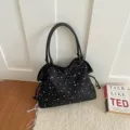Black star rhinestone tote bag women shoulder handbag casual daily commuter underarm bag. - No Pendant / Black