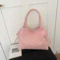 Pink tote bag with silver stars, large capacity shoulder handbag for women daily commute. - No Pendant / Pink