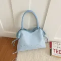 Light blue star-studded tote bag, stylish shoulder bag with drawstring for daily commuting use. - No Pendant / Blue