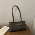 Minimalist casual women shoulder bag with brown straps and star pendant for daily stylish wear - Black