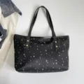 Black Star Print Tote Bag Large Capacity Casual Shoulder Bag Fashion Handbag Women - Black