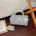 Crossbody pillow bag for women, trendy vintage denim texture shoulder bag with top handles. - No Pendant / Silver