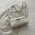 White patent leather shoulder bag for women, stylish underarm bag with buckle design casual. - White