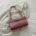 Pink metallic underarm shoulder bag with buckle strap, stylish casual handbag for women. - Pink