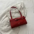 Red patent leather shoulder bag, trendy minimalist underarm bag for women, chic daily handbag. - Red