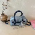 Blue gray pillow shoulder bag with star keyring, casual niche design crossbody handbag for women. - With Pendant / Blue