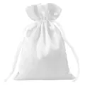 Premium white satin drawstring jewelry pouch with smooth silk finish for gift packaging - White