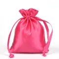 Fuchsia pink satin drawstring jewelry pouch bag with glossy silk texture finish - Rose Red