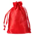 Premium red satin drawstring jewelry pouch with a smooth silky finish for gift packaging - Red