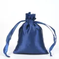 Dark blue satin drawstring pouch bag with silky shine finish - Navy Blue