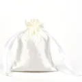 Elegant white satin drawstring gift pouch for jewelry packaging with smooth silk texture - Off White
