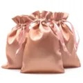Champagne pink satin drawstring pouch with elegant silk-like ribbon closure - Pale Green