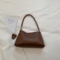 Brown leather underarm shoulder bag for women, minimalist daily commute handbag. - Coffee