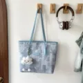Sac cabas épaule femme décontracté élégant grande capacité sac à main fourre-tout avec pendentif - Avec Pendentif / Bleu