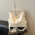 Zaino a pois stile coreano donna grande capacità borsa tote casual chic borsa a tracolla - Bianco senza ciondolo