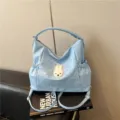 Zaino borsa tote a pois blu in stile coreano con grazioso coniglio e grande capacità chic - Blu Senza Ciondolo