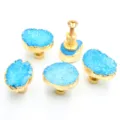 Boutons de placard en pierre d'agate de cristal bleu bord dorée poignées de meuble tiroir quincaillerie - Bleu