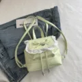Zaino floreale carino verde fresco con bordo in pizzo bianco e fiocco, borsa da viaggio casual. - Verde